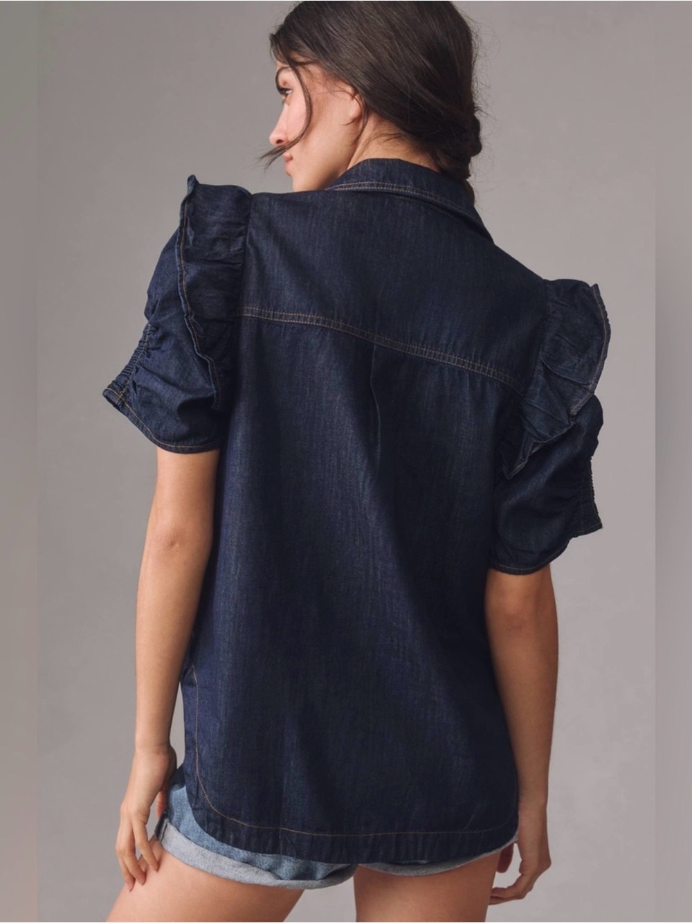 Anthropologie Pilcro Ozzi Denim Puff Sleeve Top - Picture 2 of 11